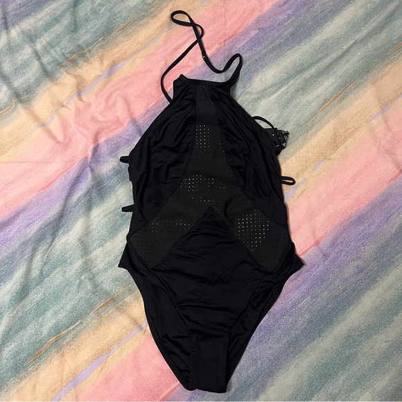 VITAMIN A Swimsuit High Neck Mesh Rayna Solid Black size L no ordinary bikini - Picture 3 of 8
